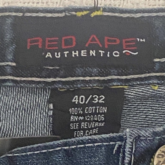 Red Ape Authentic Jeans Dark Wash Denim Embroidered Streetwear - Picture 2 of 16